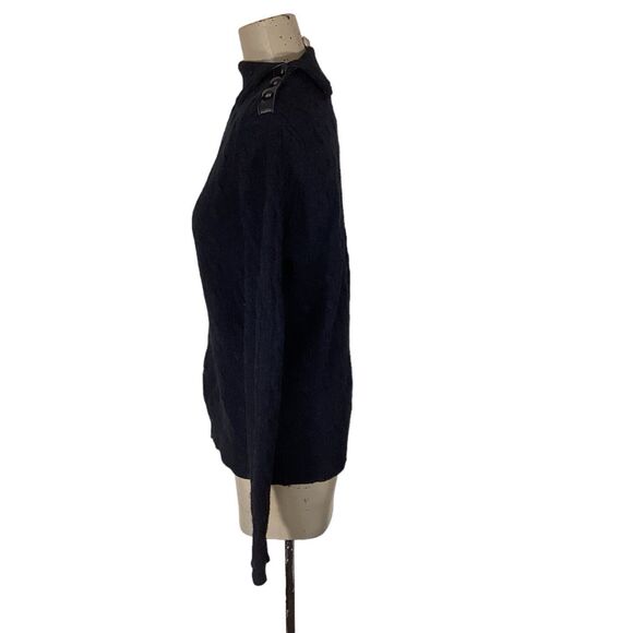 Ralph Lauren Black Knit Cashmere Lamb Skin Button Turtleneck Sweater Women’s L - Picture 2 of 6